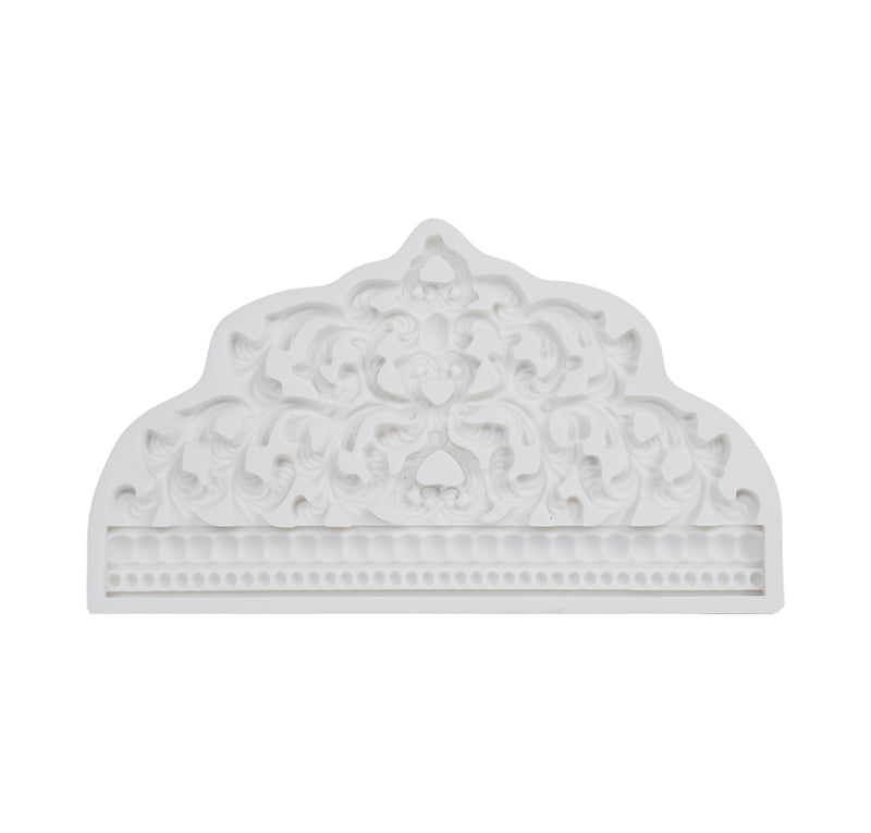 Beads Border Big Size Crown Cake Topper Decoration Silicone Fondant Mold Design 03
