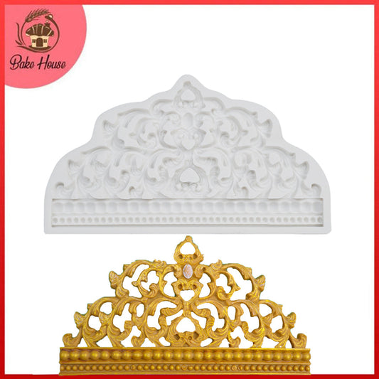 Beads Border Big Size Crown Cake Topper Decoration Silicone Fondant Mold Design 03