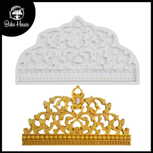 Beads Border Big Size Crown Cake Topper Decoration Silicone Fondant Mold Design 03