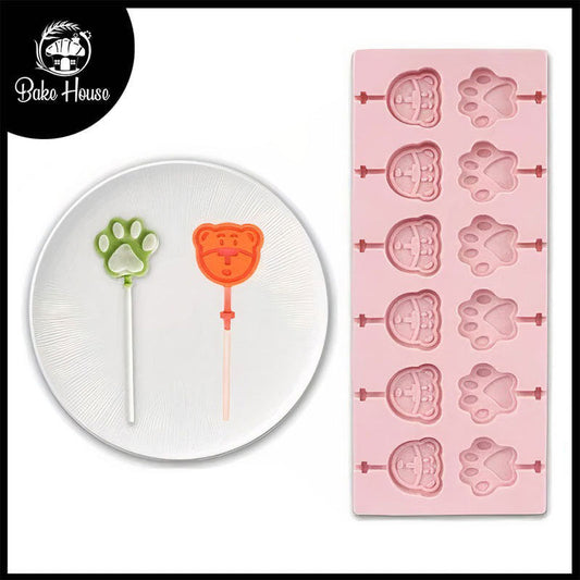 Bear Face & Paw Silicone Lollipop Mold 12 Cavity