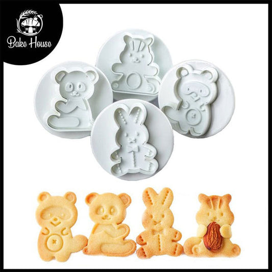 Bear Fondant & Cookie Plunger Cutter 4Pcs Set Plastic