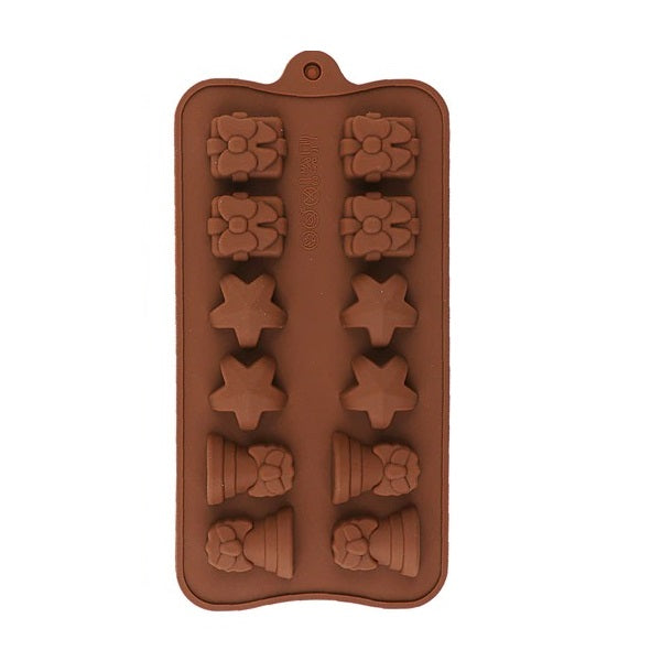 Bell,Star & Gift Box Silicone Chocolate & Candy Mold 12 Cavity