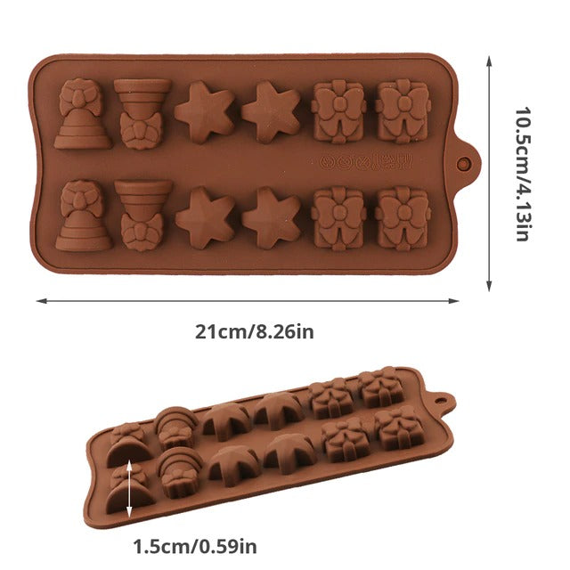 Bell,Star & Gift Box Silicone Chocolate & Candy Mold 12 Cavity