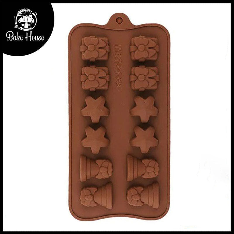 Bell,Star & Gift Box Silicone Chocolate & Candy Mold 12 Cavity