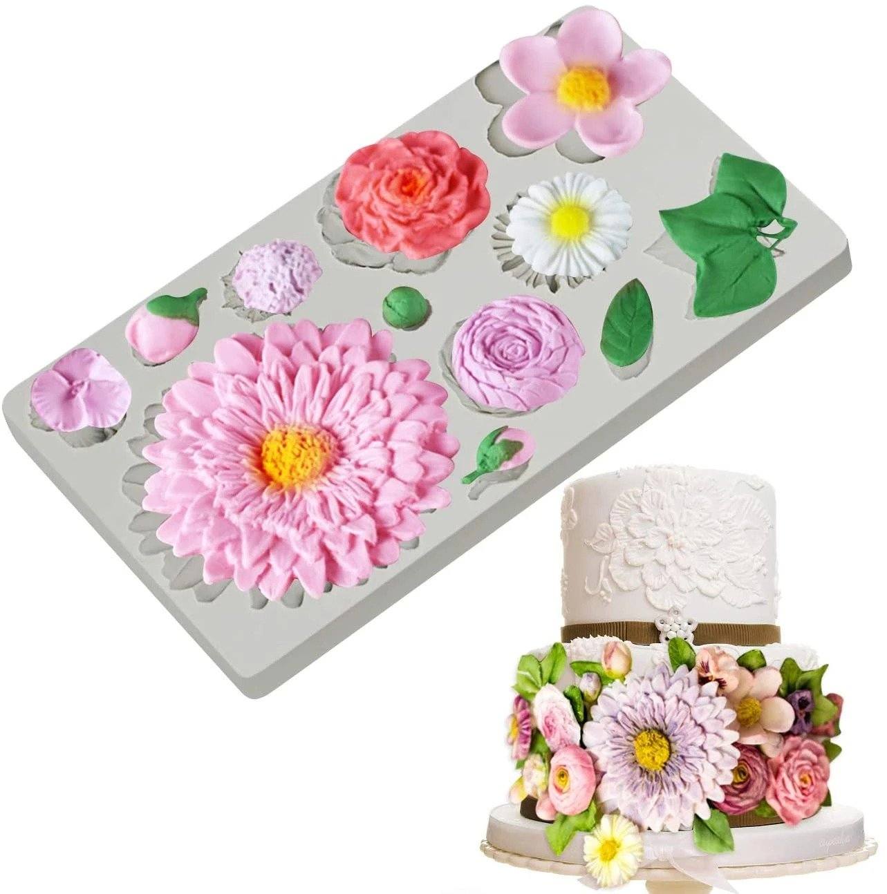 Big Flowers With Leaves Silicone Fondant & Chocolate Mold