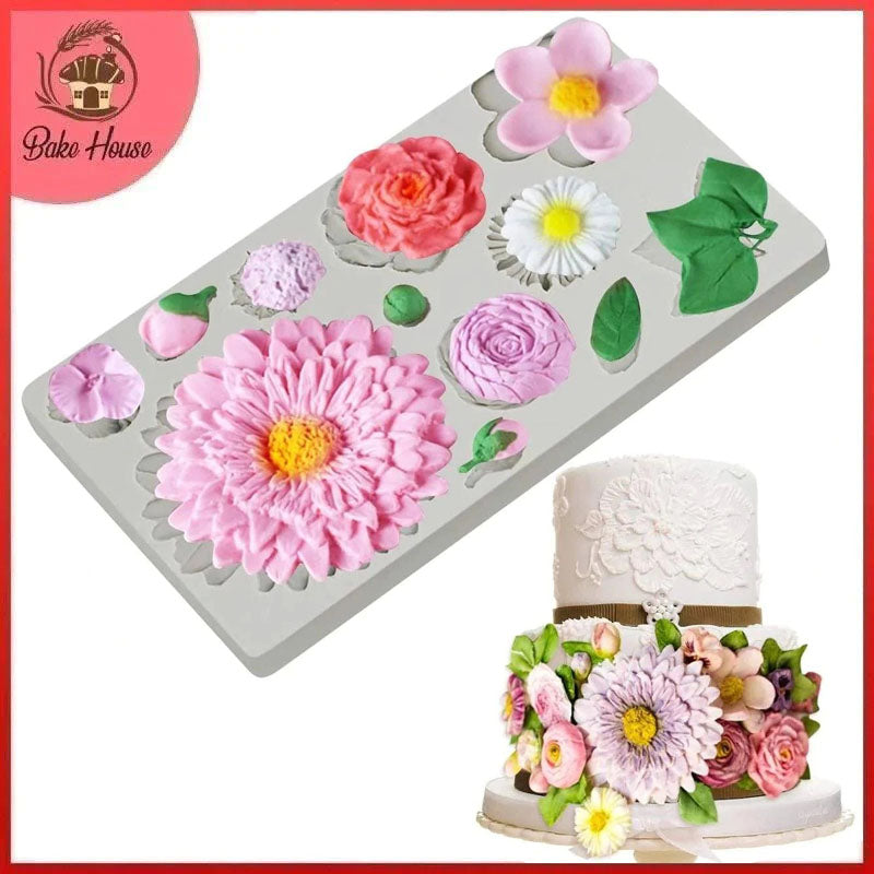 Big Flowers With Leaves Silicone Fondant & Chocolate Mold