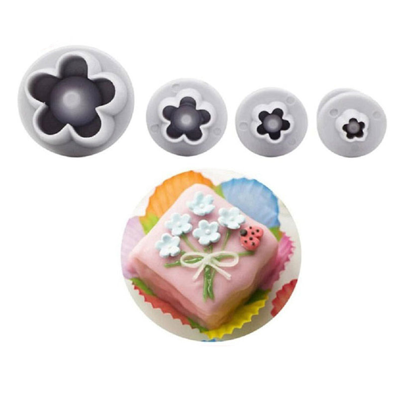 Blossom Flower Fondant Plunger Cutter 4Pcs Set Plastic