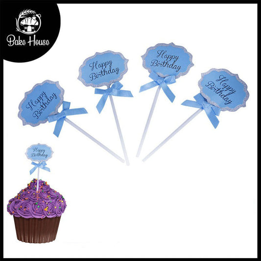 Blue Happy Birthday Cupcake Topper 4 Pcs Pack