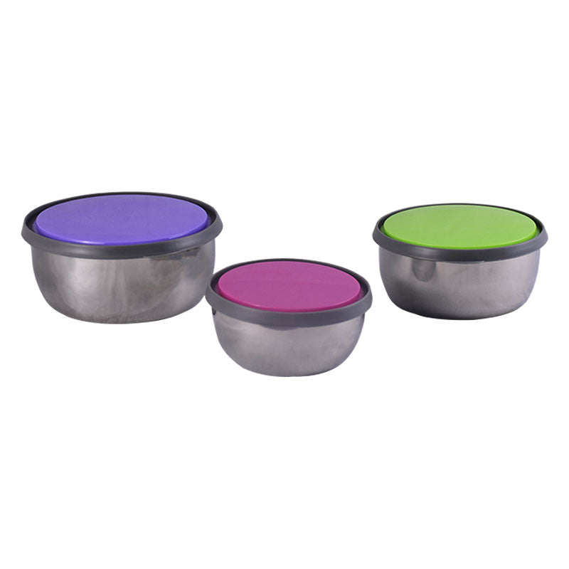 Bowl 3Pcs Set Stainless Steel 12, 14 & 16 cm with Colorful Lids