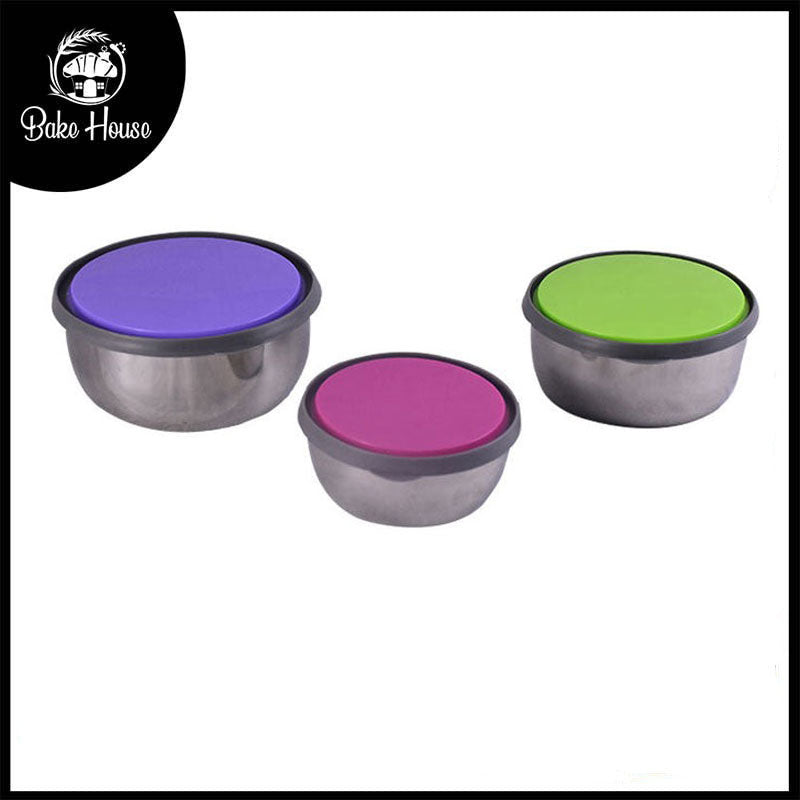 Bowl 3Pcs Set Stainless Steel 12, 14 & 16 cm with Colorful Lids
