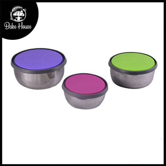 Bowl 3Pcs Set Stainless Steel 12, 14 & 16 cm with Colorful Lids