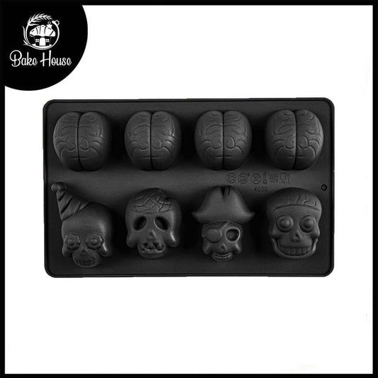 Brain And Skull Halloween Silicone Fondant & Chocolate Mold 8 Cavity