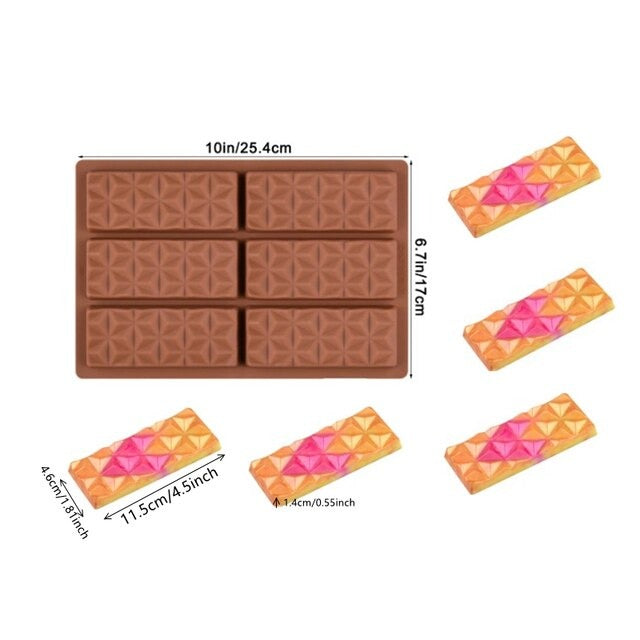 Break Apart Silicone Chocolate Bar Mold 6 Cavity