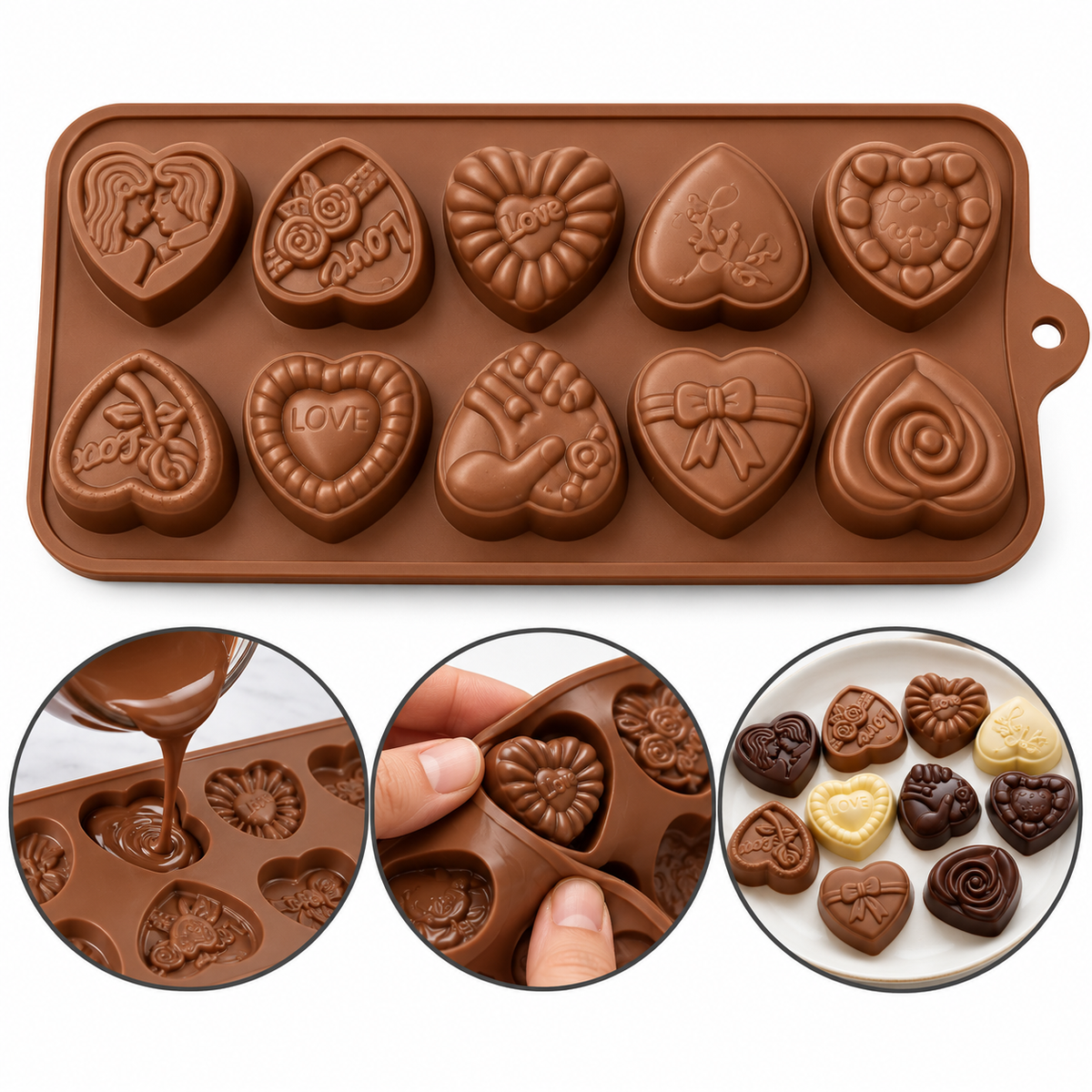 Mix Design Heart Chocolate Silicone Mold 10-Cavity