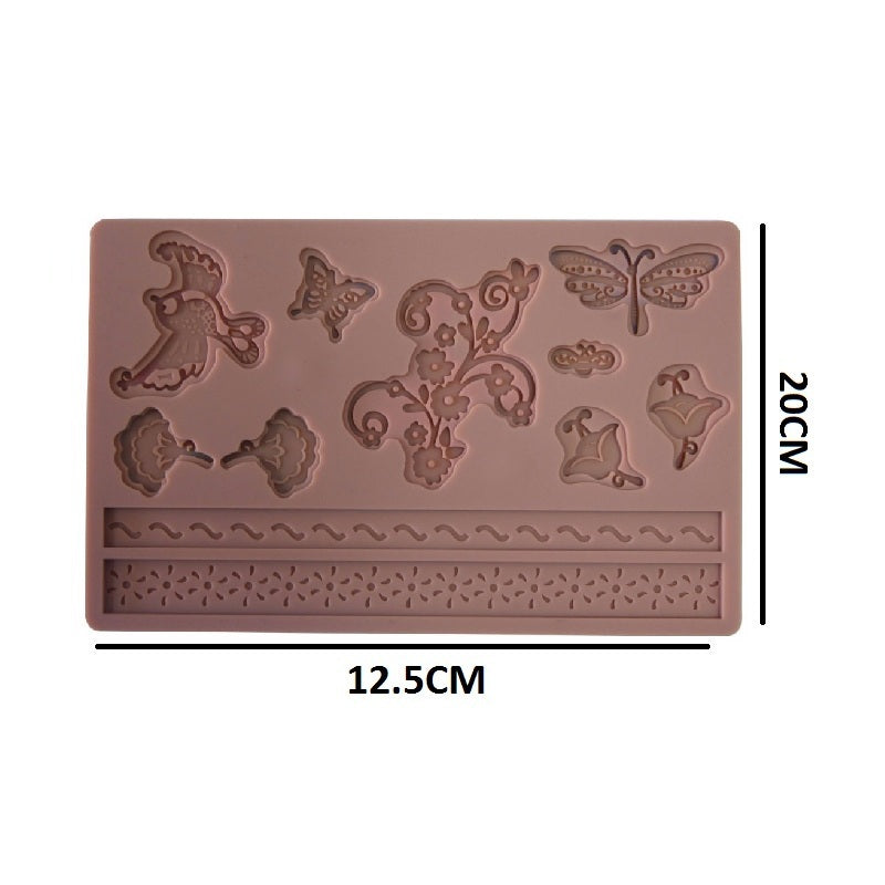 Butterfly Flowers & Lace Silicone Fondant Mold Sheet