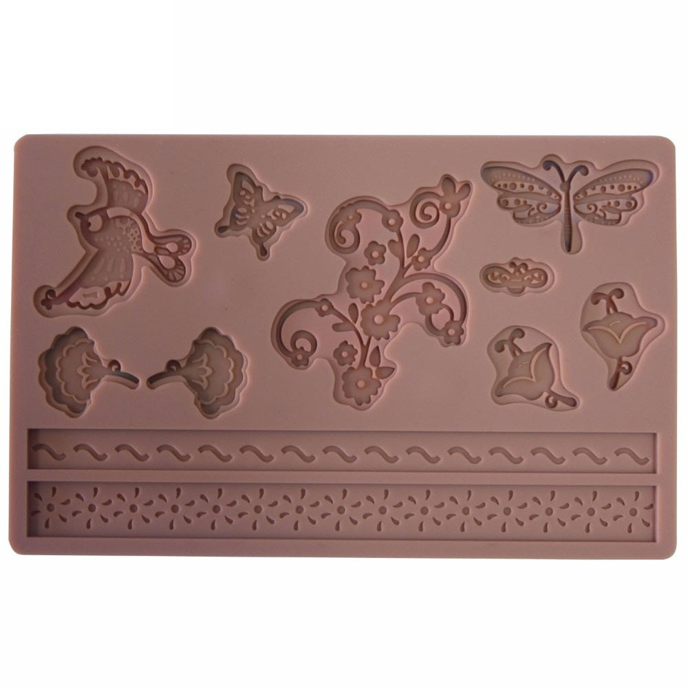 Butterfly Flowers & Lace Silicone Fondant Mold Sheet