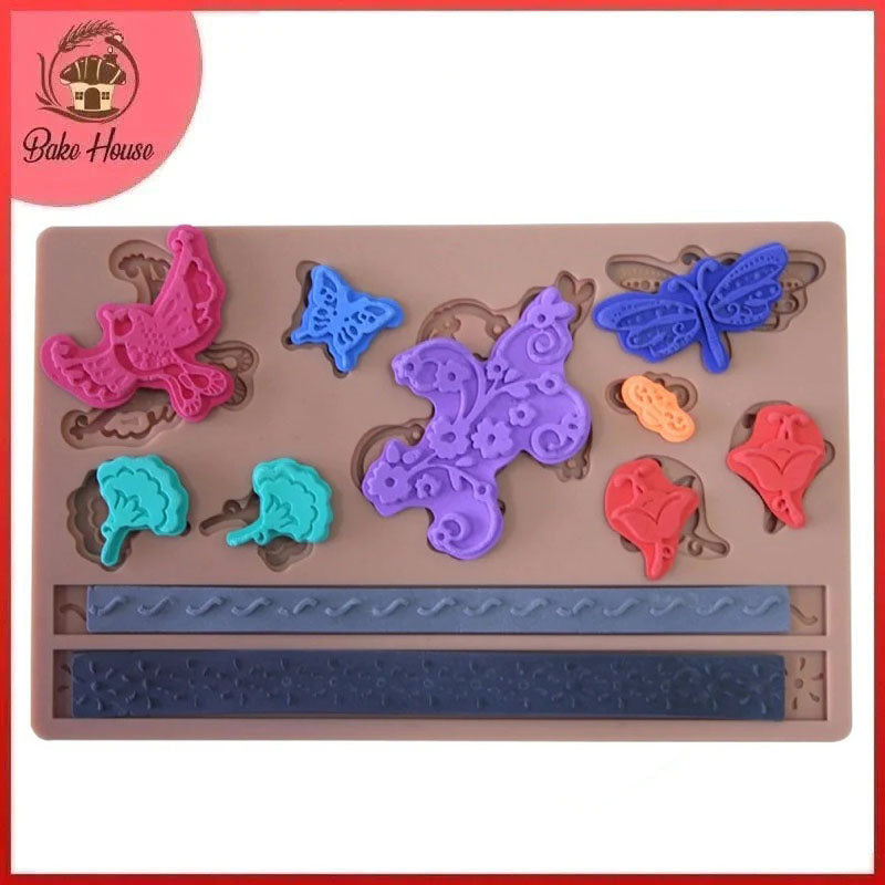 Butterfly Flowers & Lace Silicone Fondant Mold Sheet