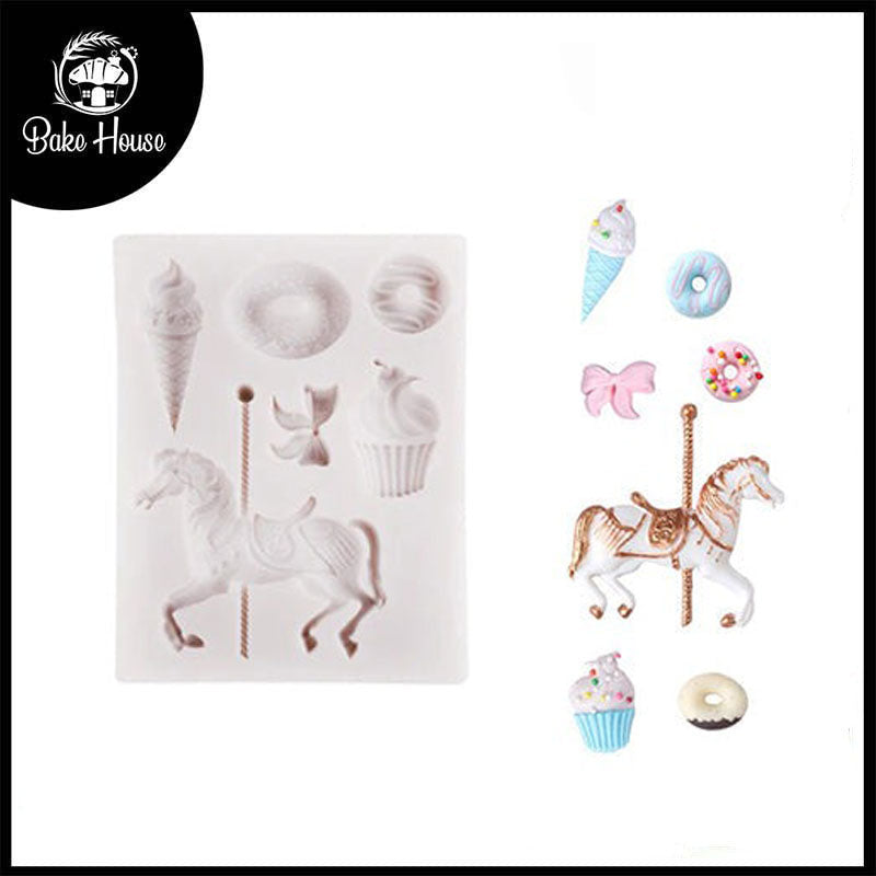 Carousel Horse, Ice cream & Donut Silicone Mold 6 Cavity