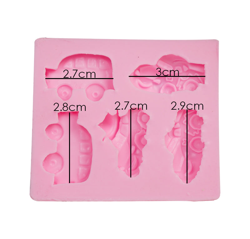 Cartoon Cars Shape Silicone Fondant & Chocolate Mold 5 Cavity