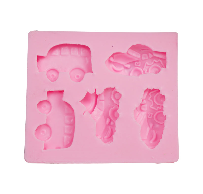 Cartoon Cars Shape Silicone Fondant & Chocolate Mold 5 Cavity