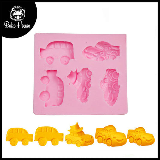 Cartoon Cars Shape Silicone Fondant & Chocolate Mold 5 Cavity