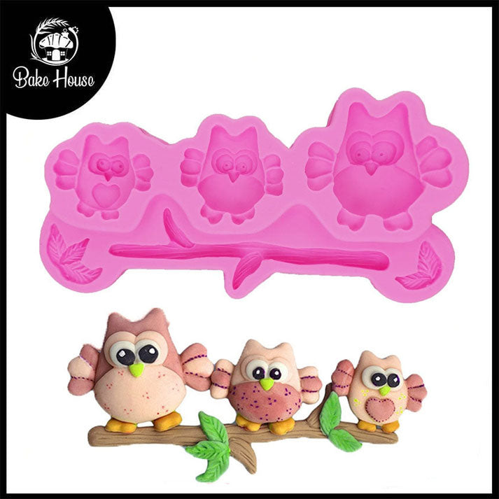 Cartoon Owl Silicone Fondant & Chocolate Mold 3 Cavity