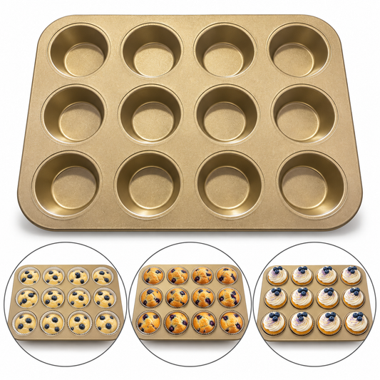 High Quality Non Stick Muffin Tray 12 Cavity Golden