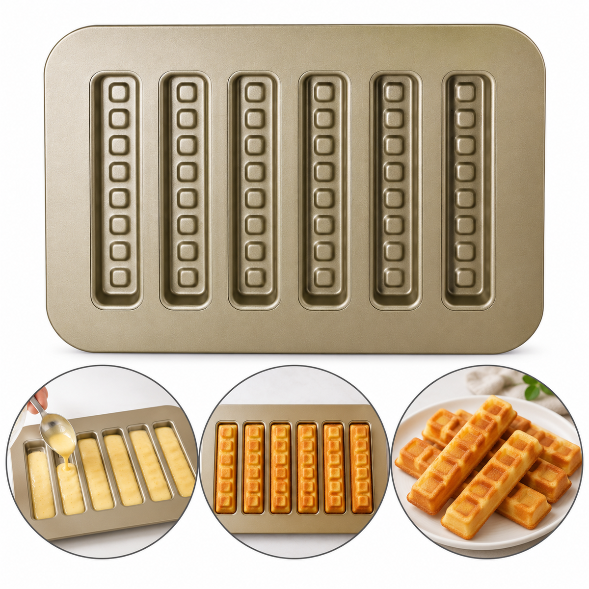 Nonstick Waffle Stick Baking Tray 6 Cavity