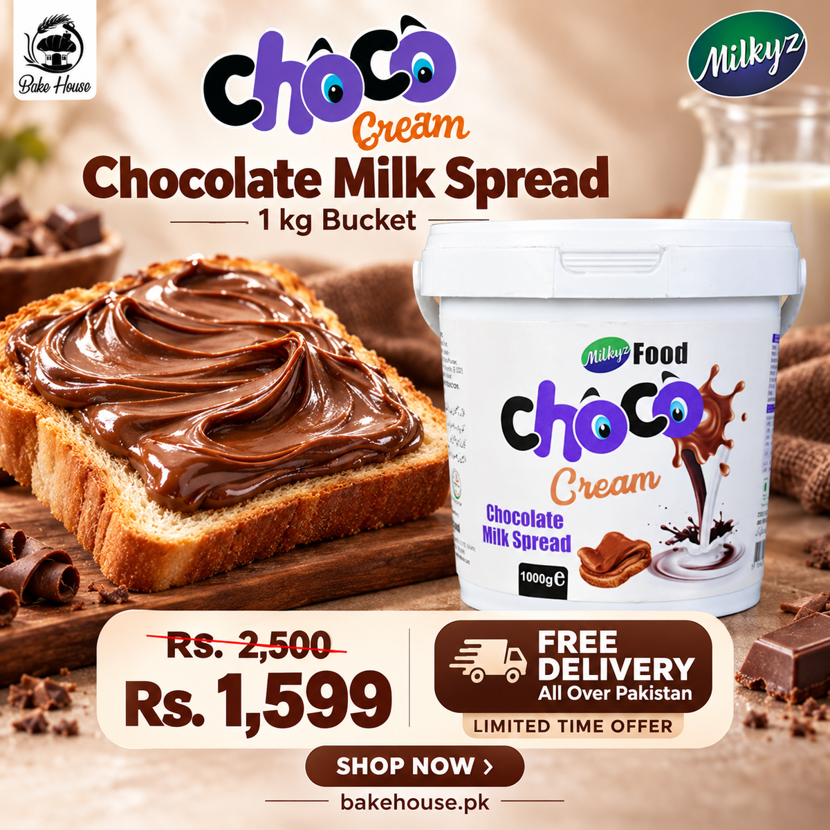 Milkyz Food Choco Cream Chocolate Milk Spread 1KG Bucket Free Delivery All Over Pakistan