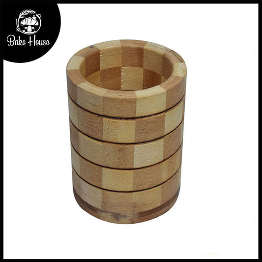 Checks Design Round Bamboo Tableware Cutlery Utensils Holder