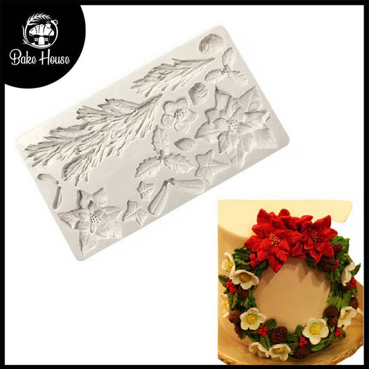 Christmas Flowers Theme Silicone Fondant Cake Border Mold