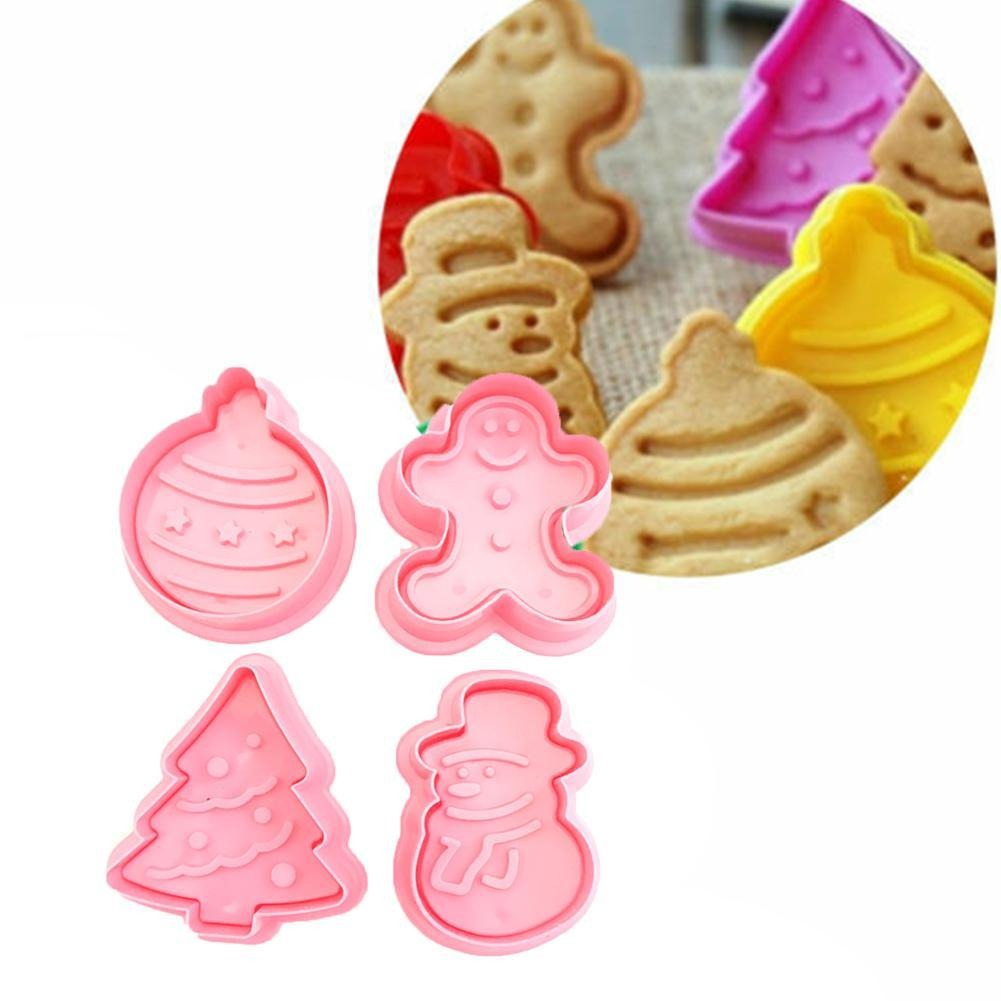 Christmas Theme Fondant Plunger Cutter 4Pcs Set Plastic