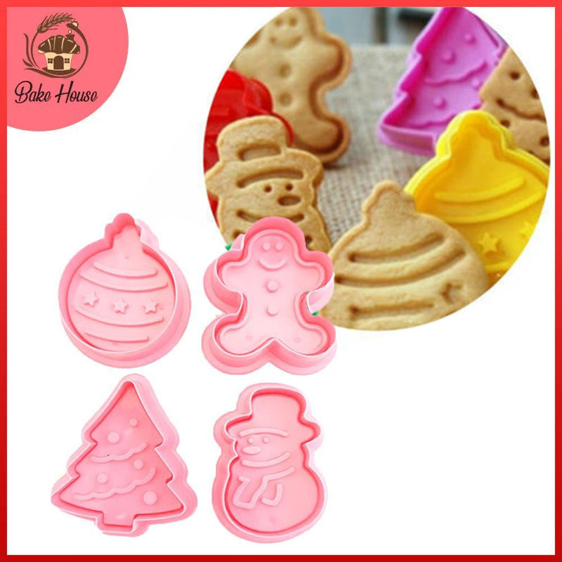 Christmas Theme Fondant Plunger Cutter 4Pcs Set Plastic