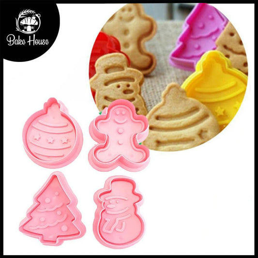 Christmas Theme Fondant Plunger Cutter 4Pcs Set Plastic