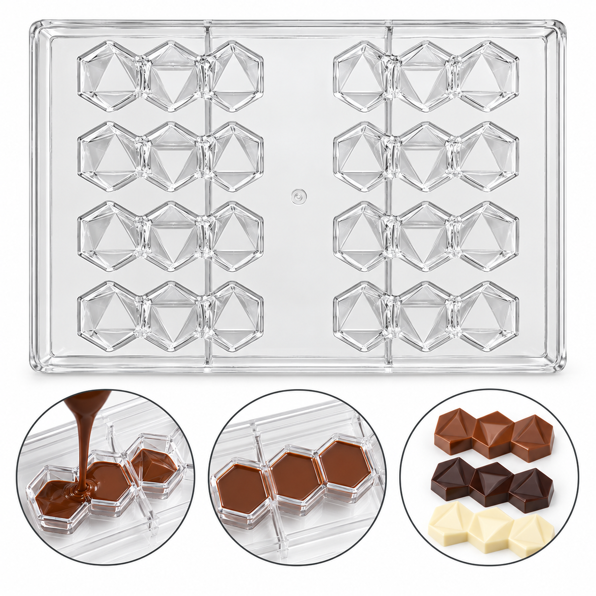 Triple Hexagon Shape Acrylic Chocolate Mold 8 Cavity
