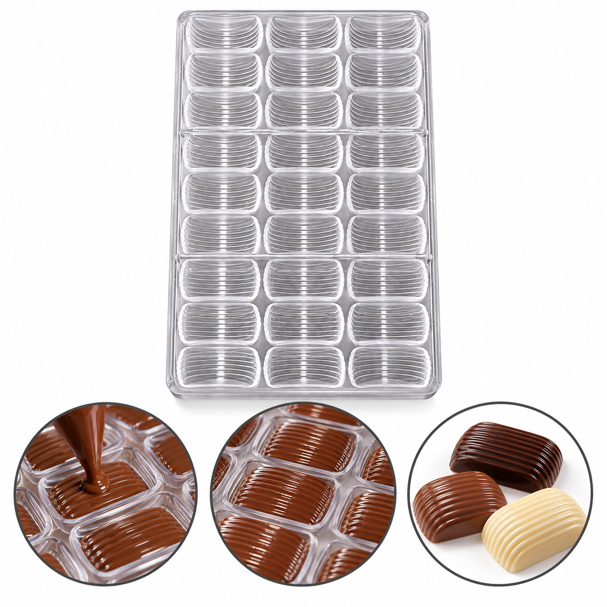 Ribbed Rectangle Shape Acrylic Chocolate Mold 27 Cavity