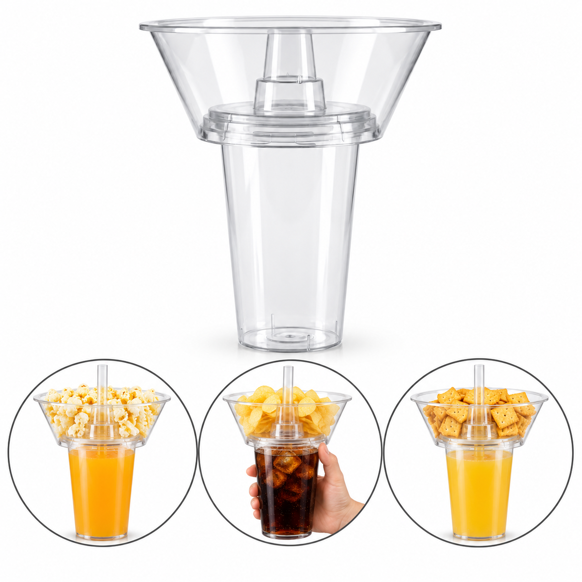 2-in-1 Snack & Drink Cup with Bowl Plastic