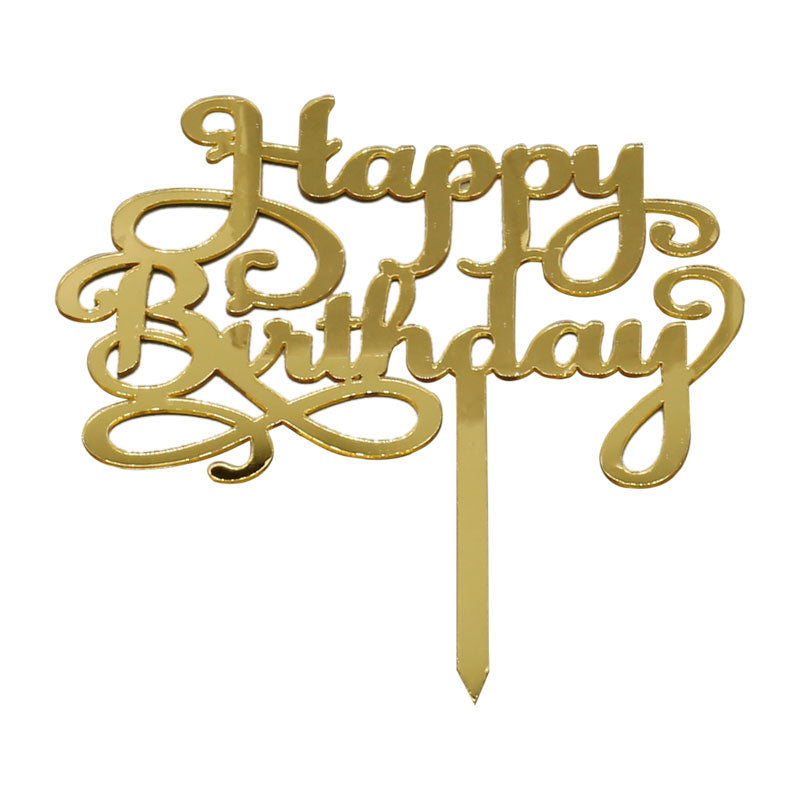 Happy Birthday Cake Topper Golden In Cursive Letter Design