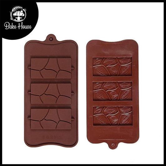 Cocoa Bean And Leaves Imprint Silicone Chocolate Bar Mold 3 Cavity