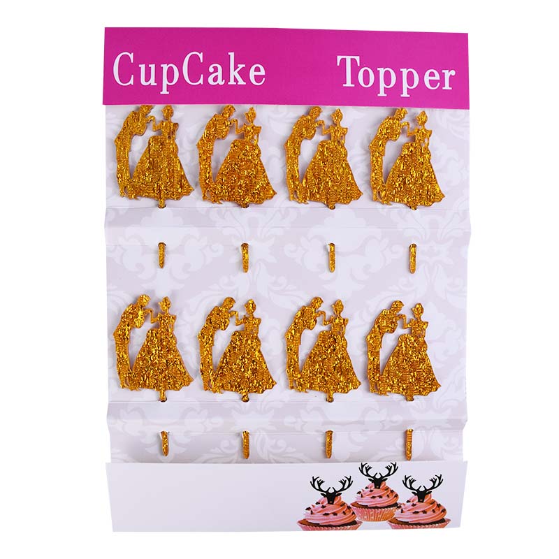 Couples Cake & Cupcakes Topper 8Pcs Pack (Golden)