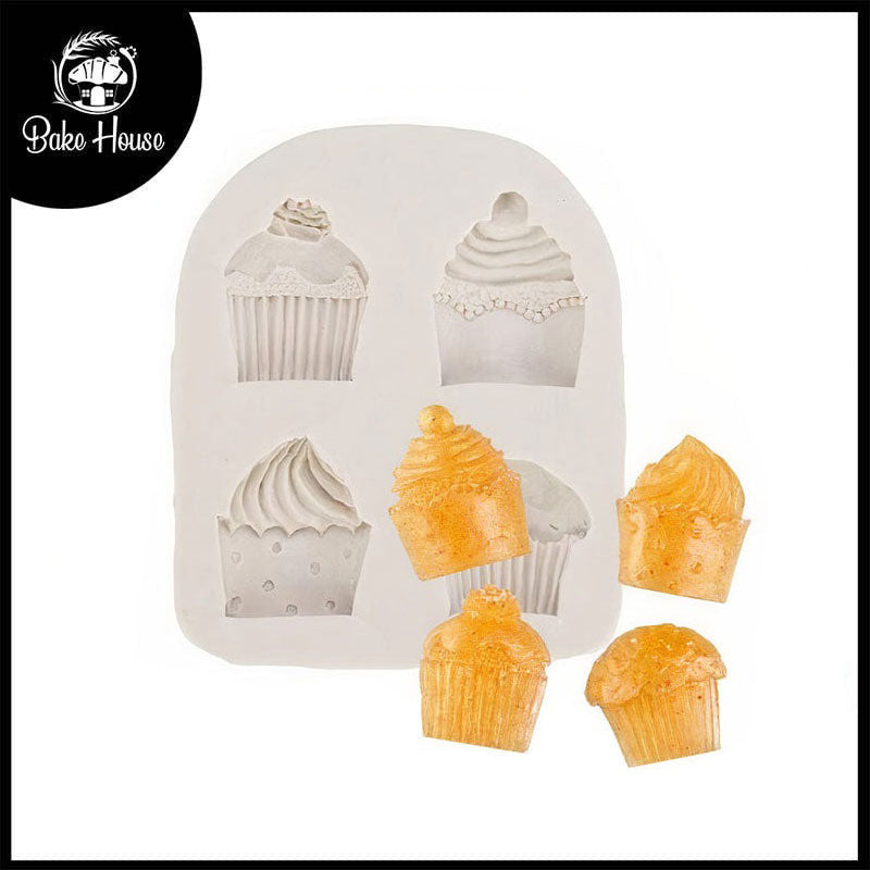 Cup Cake Silicone Fondant & Chocolate Mold 4 Cavity