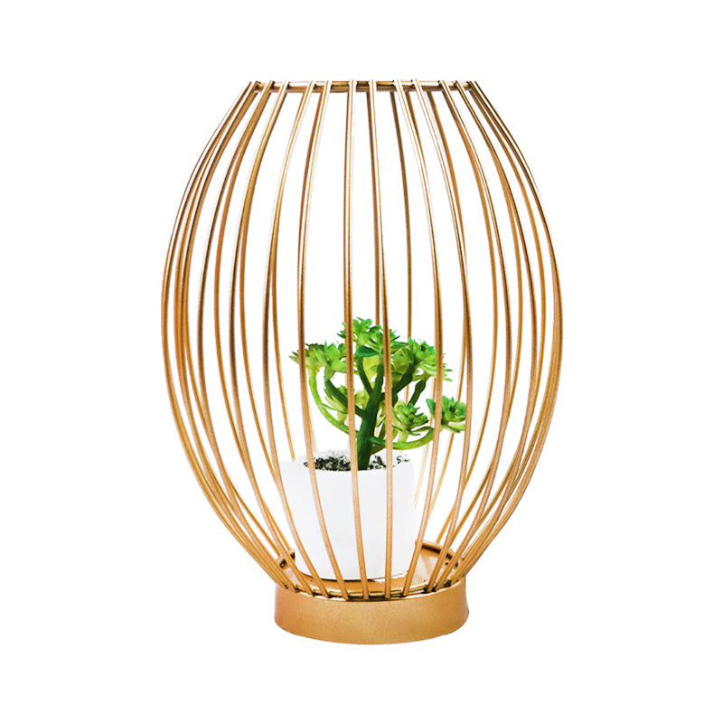 Oval Shape Iron Decoration Centrepiece Stand with Mini Artificial Plant Pot Small