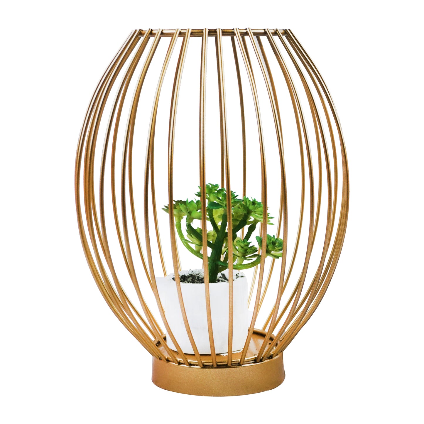 Oval Shape Iron Decoration Centrepiece Stand with Mini Artificial Plant Pot Medium