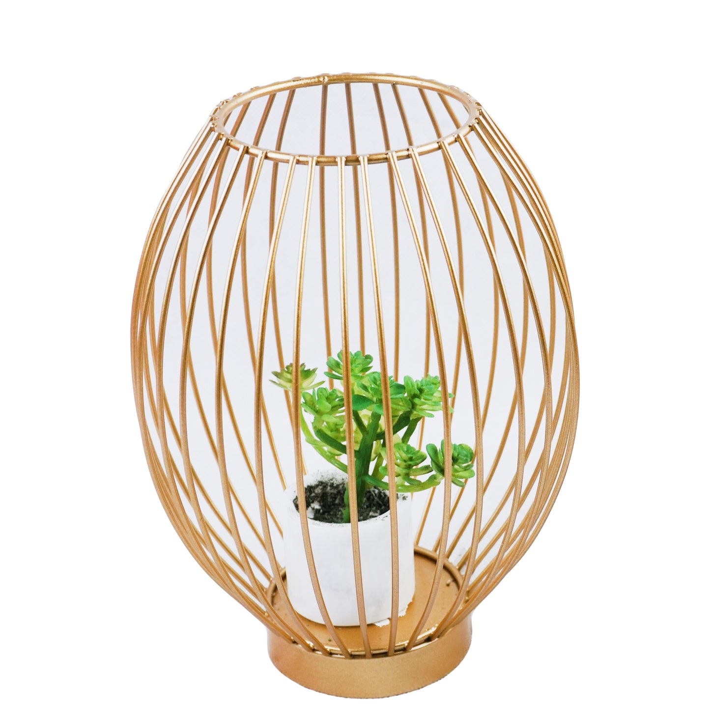 Oval Shape Iron Decoration Centrepiece Stand with Mini Artificial Plant Pot Medium