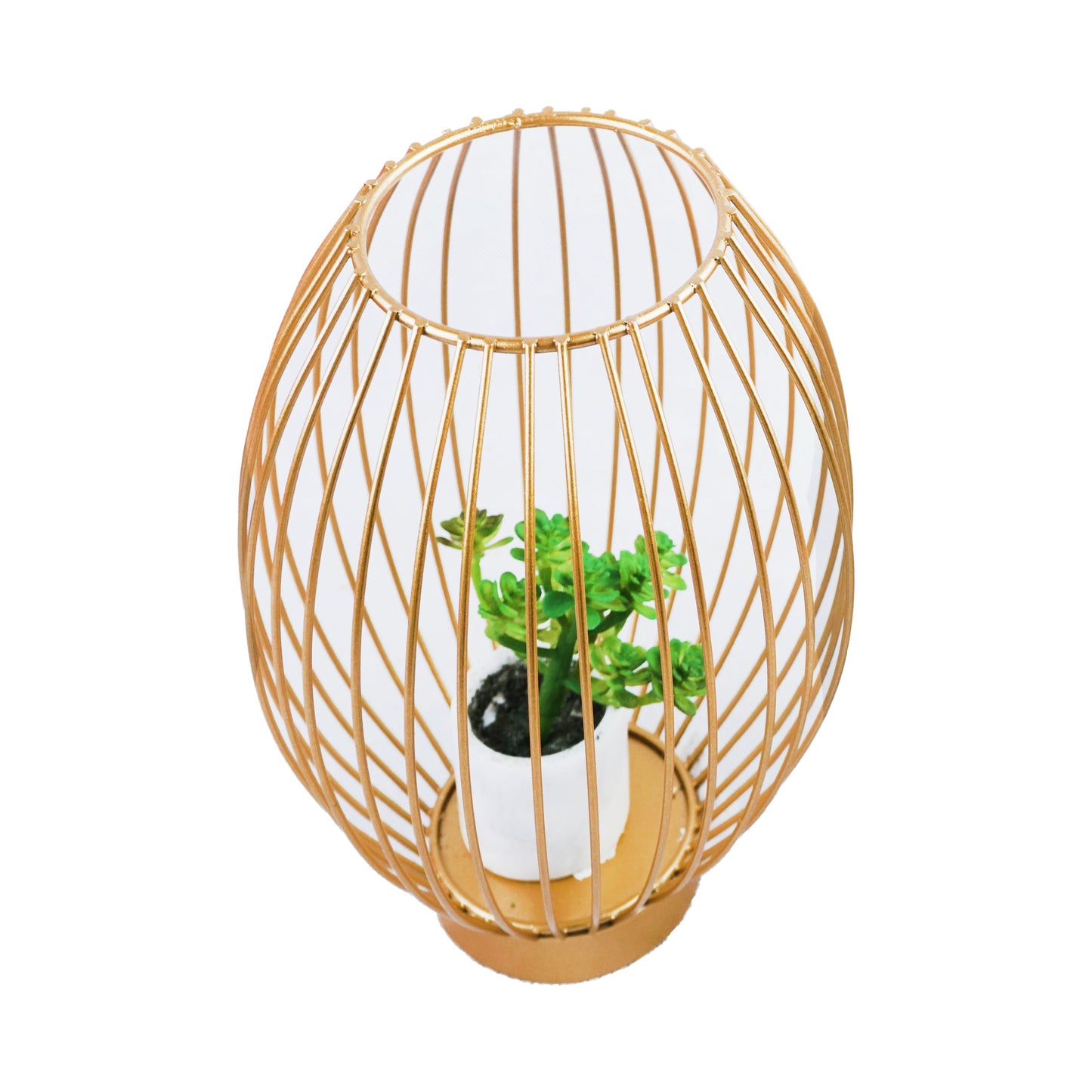 Oval Shape Iron Decoration Centrepiece Stand with Mini Artificial Plant Pot Small