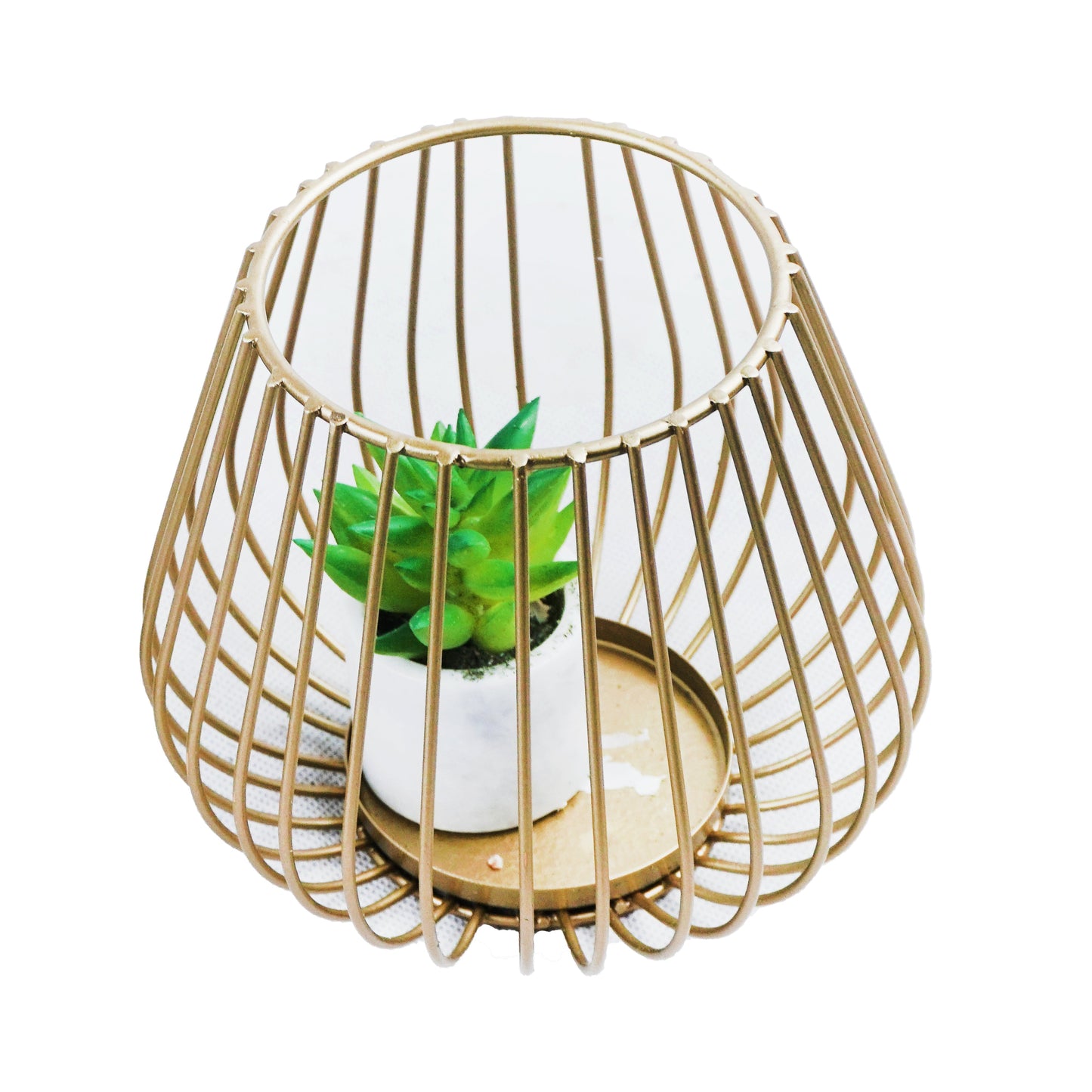 Wall Lamp Shape Iron Decoration Centrepiece Stand with Mini Artificial Plant Pot Small