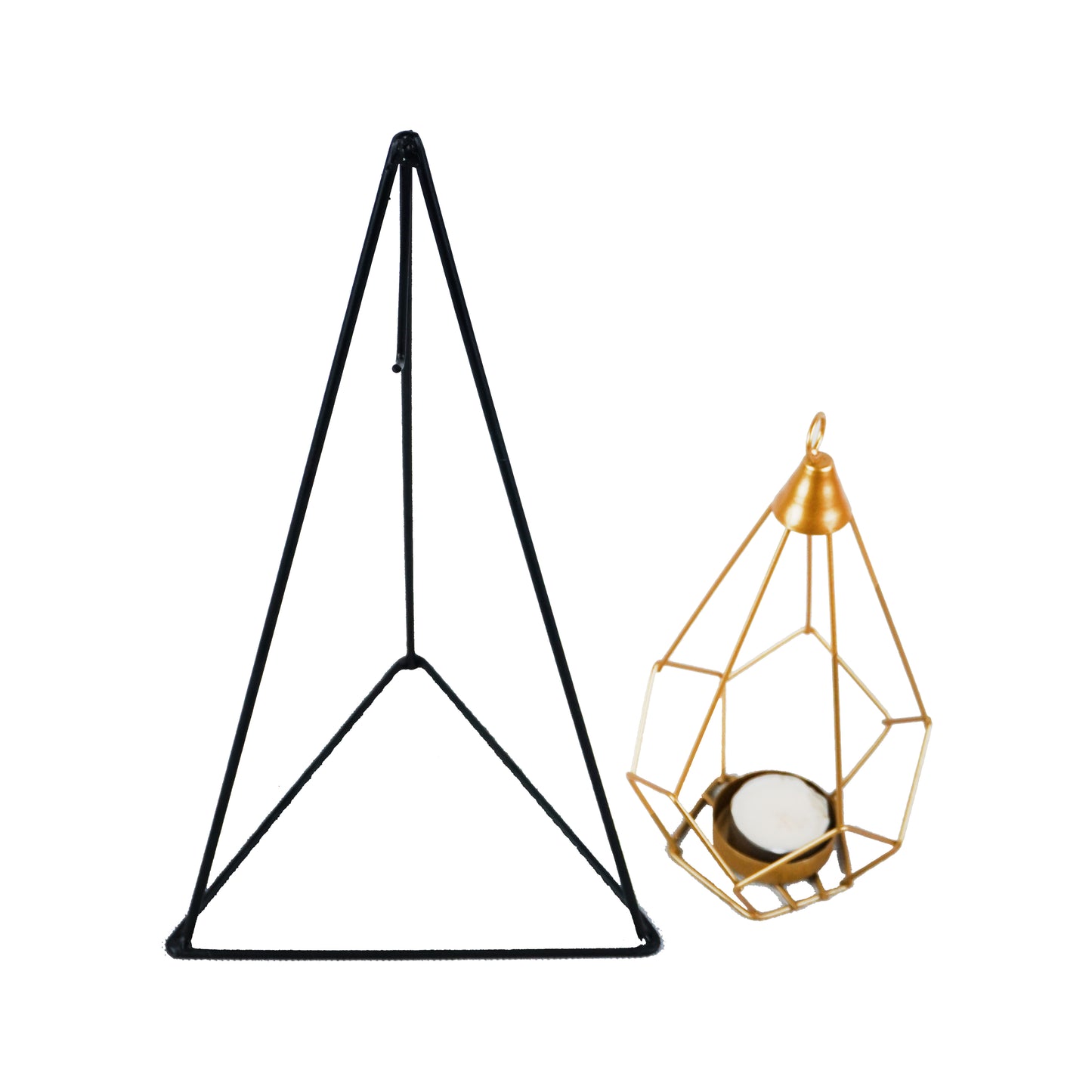 Iron Triangular Pyramid Shape Stand With Hanging Drop Tealight Candle Holder Centrepiece Decor