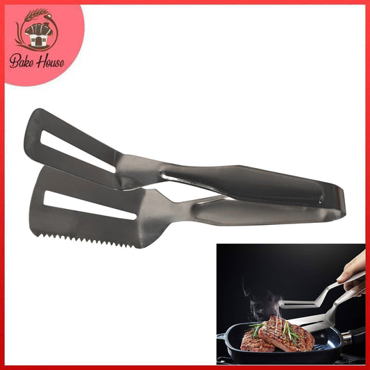 One Side Serrated Stainless Steel Shovel Steak Clamp Tong