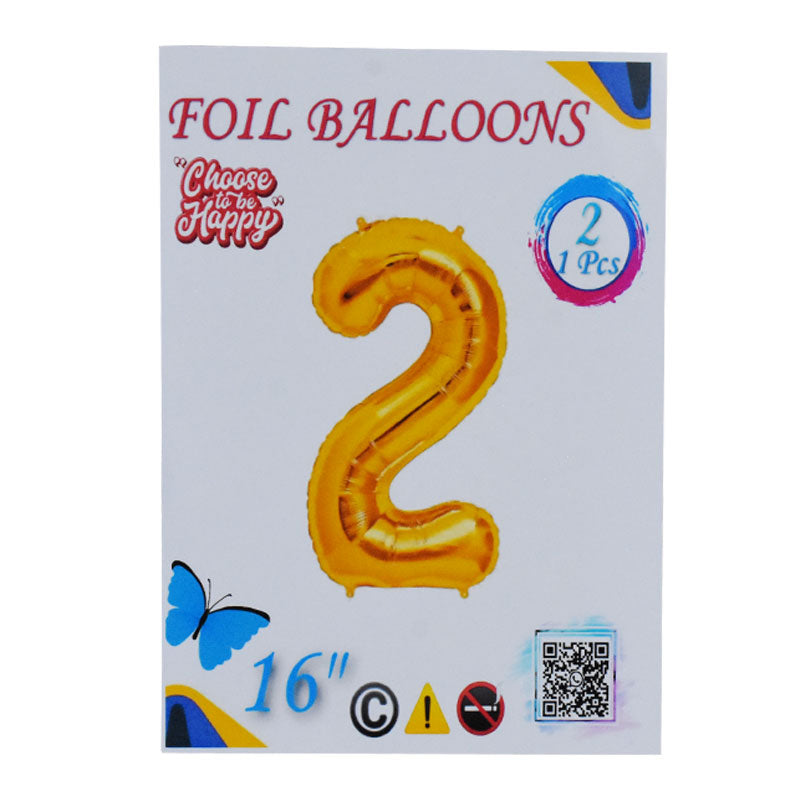 16 Inch Golden Number 2 Foil Balloon for Party Decoration