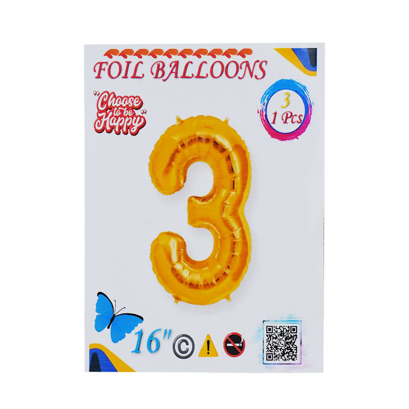 16 Inch Golden Number 3 Foil Balloon for Party Decoration